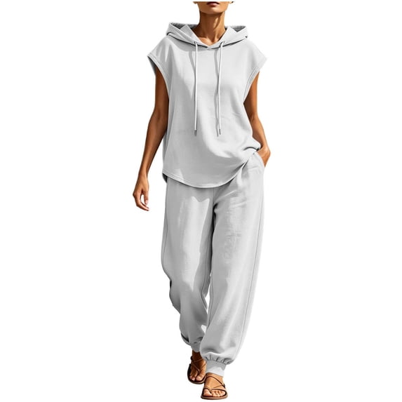 HAiming 2 Piece Sets for Women Pullover Sleeveless Drawstring Hoodies Joggers with Pockets Casual Athletic Outfits