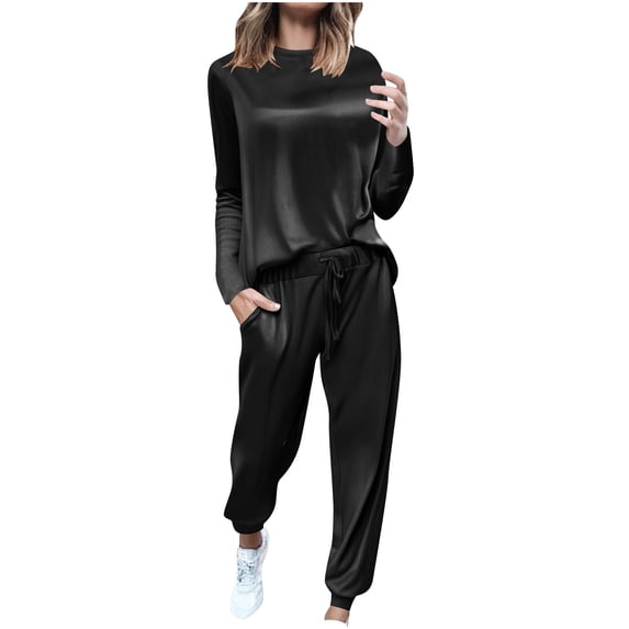 HAiming 2 Piece Sets for Women Velvet Long Sleeve Tops Elastic Waist Drawstring Joggers Lounge Sets Casual Outfits