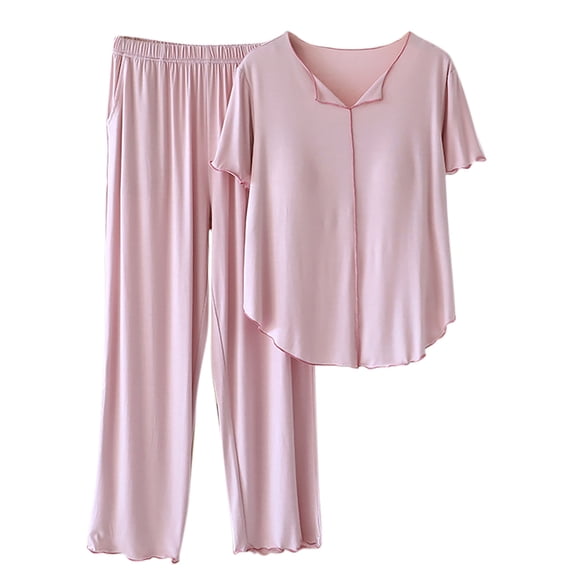 HAiming 2 Pieces Pajamas Sets for Womens Short Sleeve T-Shirt and Pants Loungewear Solid Pjs Outfits