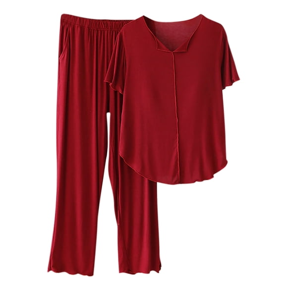 HAiming 2 Pieces Pajamas Sets for Womens Short Sleeve T-Shirt and Pants Loungewear Solid Pjs Outfits