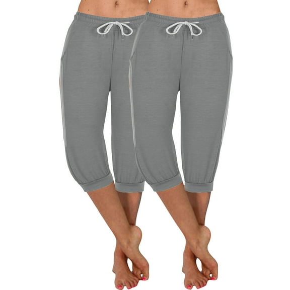 HAiming 2PC Women Plus Size Capri Pants Drawstring Elastic Waisted Pants Loose Casual High Waisted Trouser with Pocket