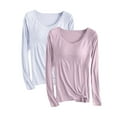 thumbnail image 1 of HAiming 2PC Women's Long Sleeve Pajama Yoga Tops Plus Size Casual Solid Color Crewneck Base Shirts with Built in Bra, 1 of 2