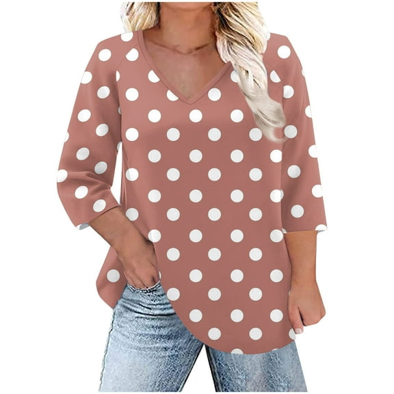 HAiming 3/4 Sleeve Plus Size Womens Tops Polka Dots V Neck Tunic Shirts Dressy Casual Cute Outfits