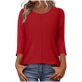 thumbnail image 1 of HAiming 3/4 Sleeve Tops for Women Casual Crew Neck Solid Color Tunic Tee Blouses Loose Cute Outfits, 1 of 5