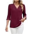 thumbnail image 1 of HAiming 3/4 Sleeve Tops for Women V Neck Loose Dressy Casual Shirt Solid Color Spring Summer Trendy Clothes, 1 of 9