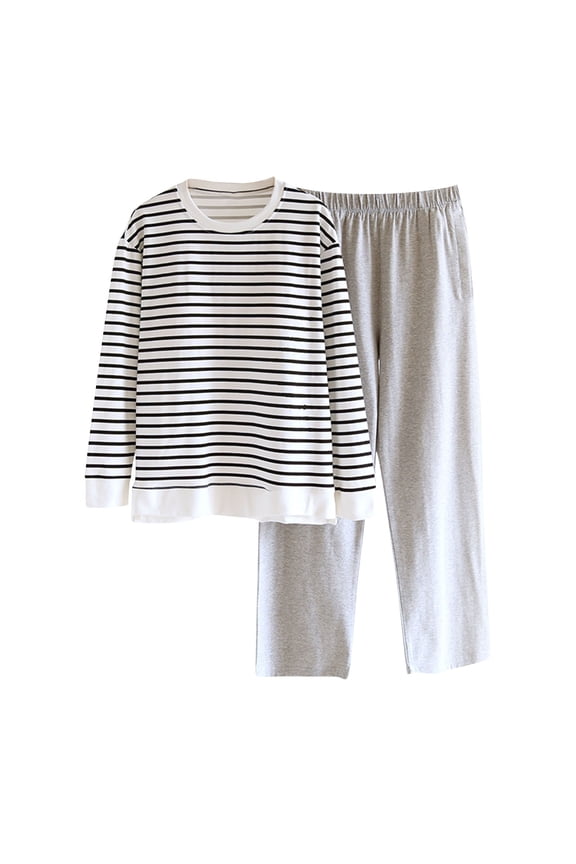 Womens Striped Pajama Set Comfy Cotton Long Sleeve Shirt and Pants Sleepwear Pjs Sets Loungewear with Pockets