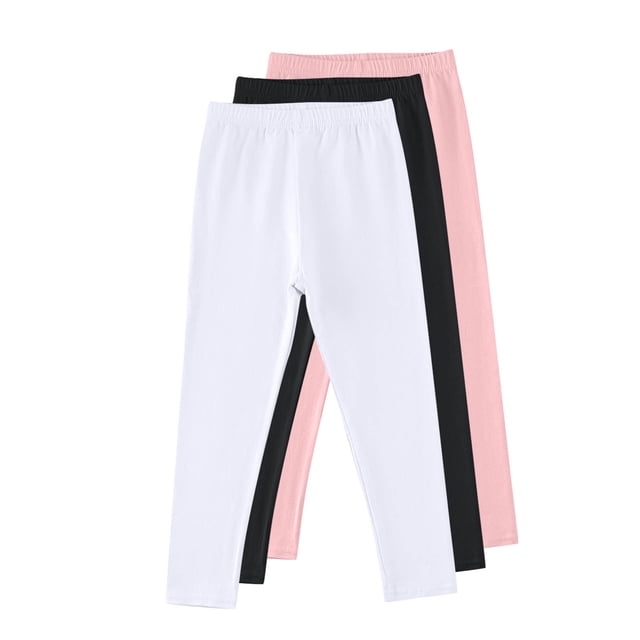 HAiming 3 Pack Girls Cotton Leggings Kids Elastic Waistband Soft Stretchy Full Length Spring Fall Trousers