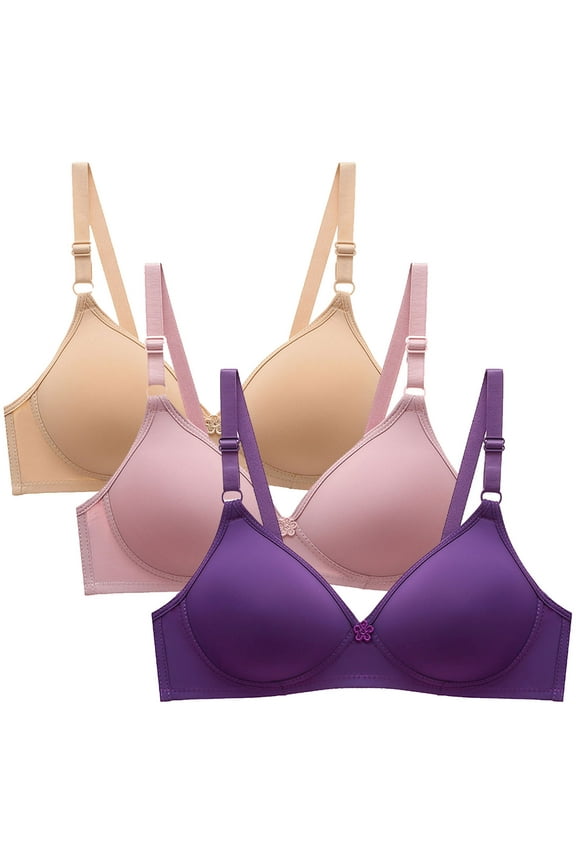 3PC Bras for Women Comfortable No Steel Ring Breathable Adjustable Strap Underwear Daily Small Cup Brassiere