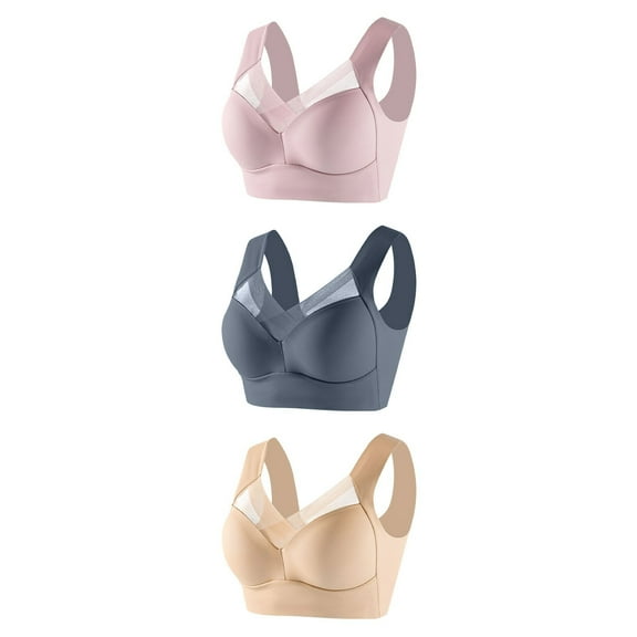HAiming 3PC Sports Bra for Women No Underwire Plus Size Breathable Comfort Gathering Adjustable Underwear Everyday Bra