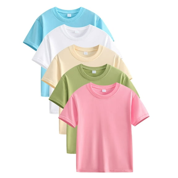 HAiming 5 Pack Boys Girls Summer Soft Cotton Tees Tops Kids Solid Color Casual Short Sleeve Crewneck Basic Shirts