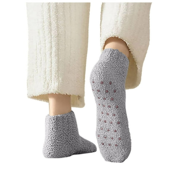HAiming Ankle Socks for Women Winter Solid Color Thicken Warm Non Slip Socks Casual Fuzzy Comfy Crew Low Cut Socks