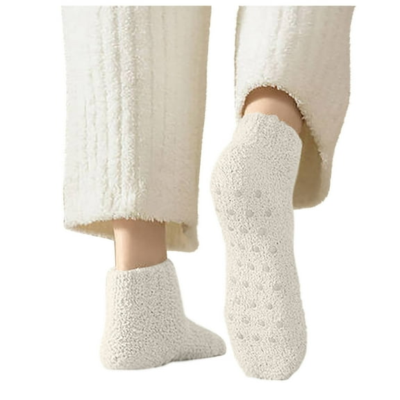 HAiming Ankle Socks for Women Winter Solid Color Thicken Warm Non Slip Socks Casual Fuzzy Comfy Crew Low Cut Socks