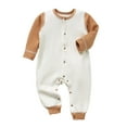 thumbnail image 1 of HAiming Baby Boy Girl Clothes Color Block Knit Romper Bodysuit Jumpsuit Button One-Piece Playsuit Newborn Outfits, 1 of 3