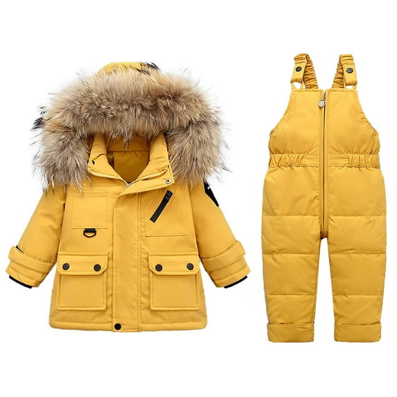 HAiming Baby Boys Girls Winter Two-Piece Suit Thickened Long Sleeve Zipper Hooded down Jacket Strap Pants Warm Oufits