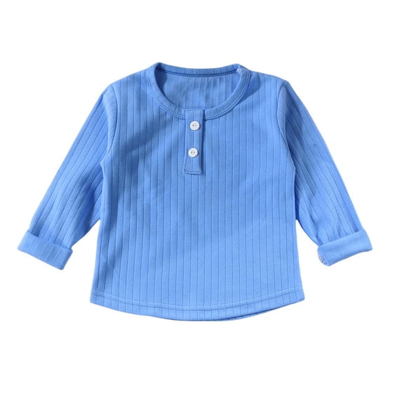 HAiming Baby Girl Boy Long Sleeved Tops Solid Color Round Neck Button Shirts Children Toddler Casual Bottom Blouse