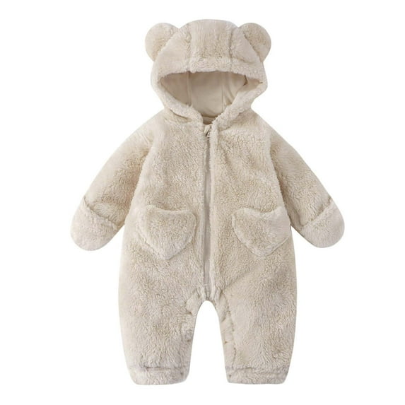 HAiming Baby Girl Thick Fleece Hooded Jumpsuit Long Sleeve Snowsuit Newborn Romper Warm Coat with Pocket