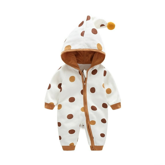 HAiming Baby Hooded Romper Zip Polka Dots Outwear Newborn Winter Warm Jumpsuit Infant Boy Girl with Pompom