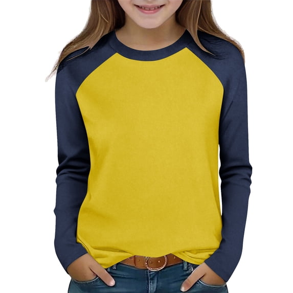 HAiming Basic Shirt for Boys Girls Color Block Long Sleeve Crew Neck Lightweight Casual Pullover Tops
