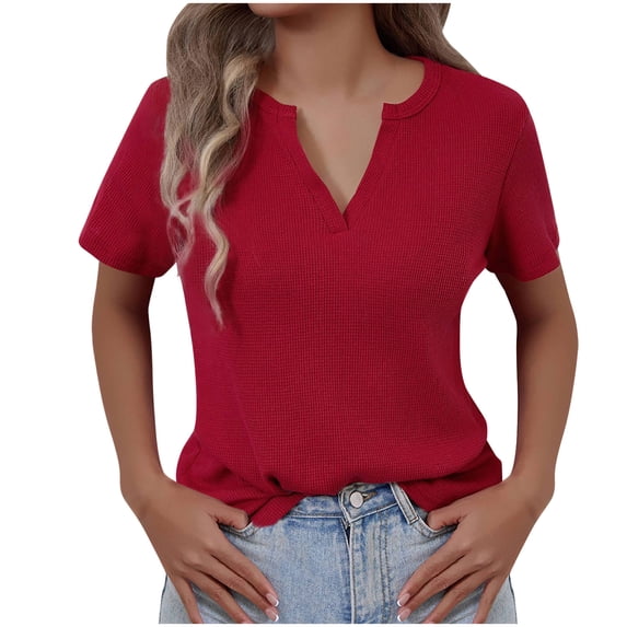 HAiming Summer Tops for Women Dressy Casual V Neck Blouses Short Sleeve T Shirts Solid Loose Work Going out Tee