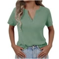 thumbnail image 1 of HAiming Summer Tops for Women Dressy Casual V Neck Blouses Short Sleeve T Shirts Solid Loose Work Going out Tee, 1 of 8