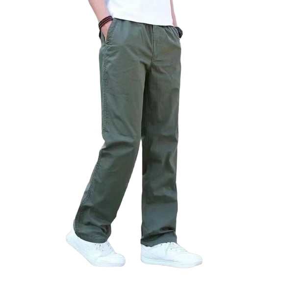 HAiming Big and Tall Men's Pants Elastic Waist Solid Color Trousers Casual Loose Fashion Clothes with Pockets