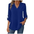 thumbnail image 1 of HAiming Blouses for Women Dressy Casual 3/4 Length Sleeve V Neck Solid Color Loose Tops Basic Shirt Fall Trendy Clothes, 1 of 7