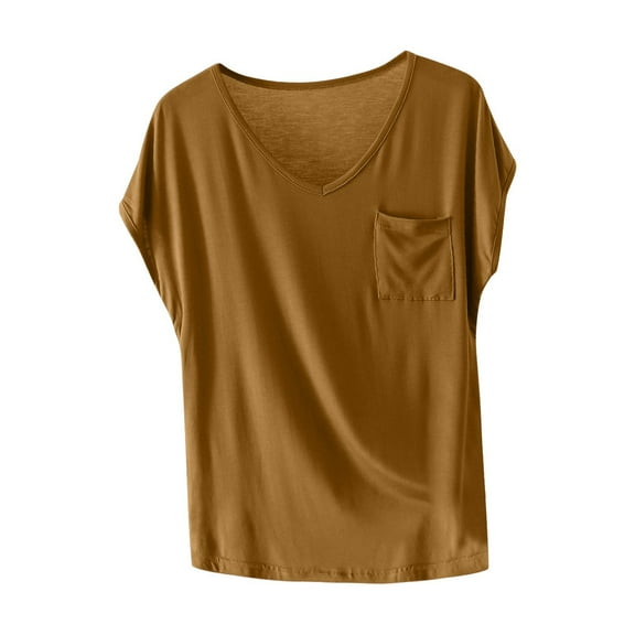 HAiming Womens Tshirt Short Sleeve Loose V Neck Tops Solid Color Basic Tees Flowy Tunic Tops with Pocket