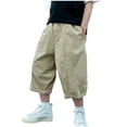 thumbnail image 1 of HAiming Boys Capris Pants Wide Leg Elastic Waist Loose Baggy Summer Cargo Shorts with Pockets for Kids, 1 of 9