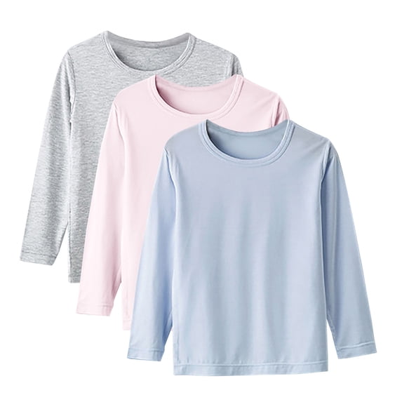 HAiming Boys Girls 3 Packs Underwear Shirt Crewneck Long Sleeve Pullovewer Base Layer Tops Solid Color Kids Clothes