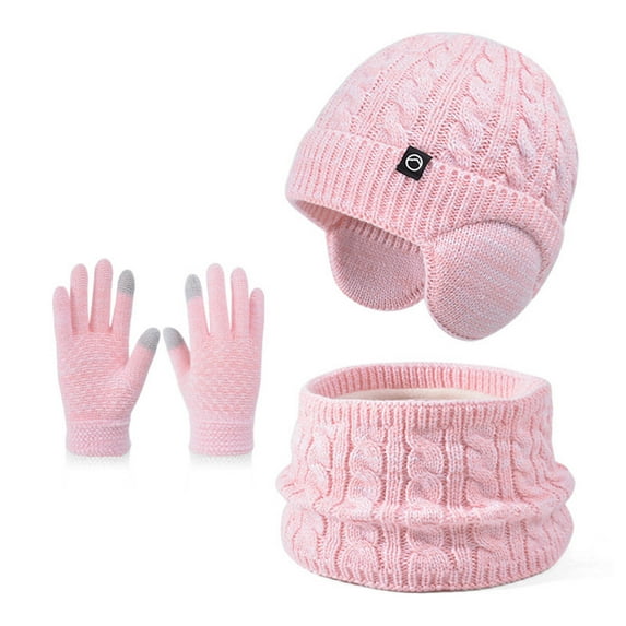 HAiming Boys Girls 3PCS Kids Hat Scarf Snow Gloves Set with Earmuffs Knit Warm Fleece Lined Cold Weather