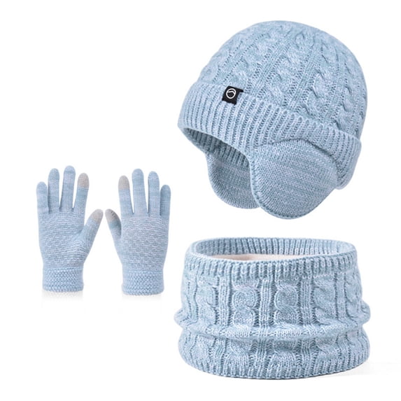HAiming Boys Girls 3PCS Kids Hat Scarf Snow Gloves Set with Earmuffs Knit Warm Fleece Lined Cold Weather