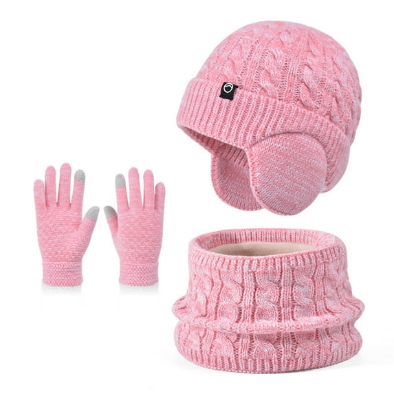 HAiming Boys Girls 3PCS Kids Hat Scarf Snow Gloves Set with Earmuffs Knit Warm Fleece Lined Cold Weather