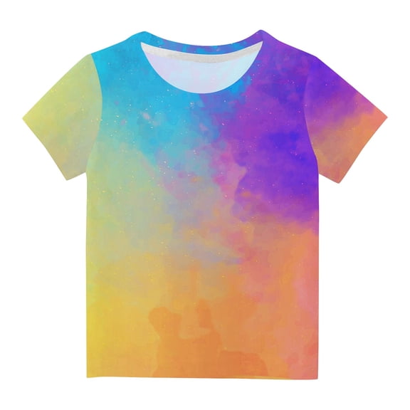 HAiming Boys Girls Casual Tunic Tops Trendy Tie-Dyed Short Sleeve Round Neck Shirts Loose Soft Basic Tees Blouse