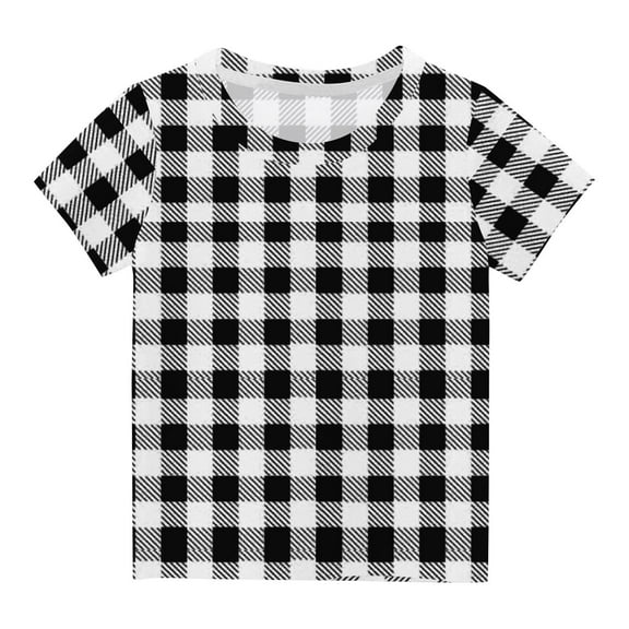 HAiming Boys Girls Classic Plaid Short Sleeve T Shirts Kids Casual Round Neck Tunic Tops Summer Loose Pullover Blouses