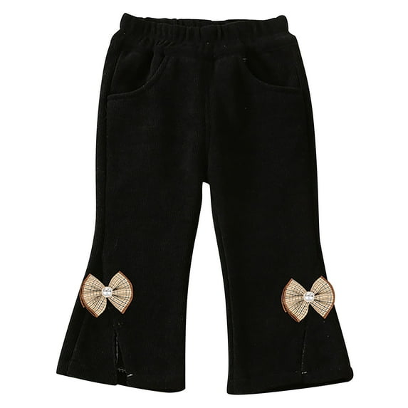 HAiming Boys Girls Corduroy Flare Pants Casual Pull on Solid Color Elastic Waist Cute Flower Hem Slit Trousers for Kids