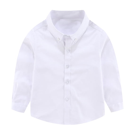 HAiming Boys Girls Cotton Shirts Button down Long Sleeve Kids Bow Tie Solid Color Uniforms School Wedding