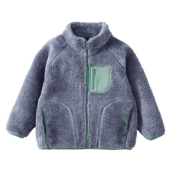 HAiming Boys Girls Fleece Jacket Coat Stand Collar Full Zip Long Sleeve Fuzzy Warm Soft Comfy Outwear with Pocket