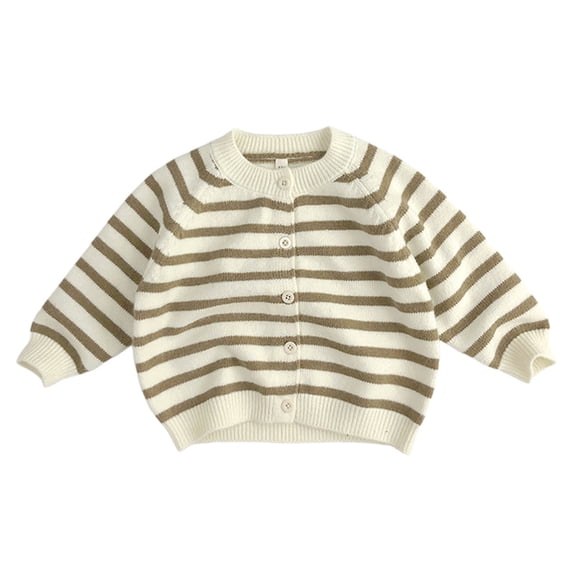 HAiming Boys Girls Knit Striped Jacket Coat Button Color Block Long Sleeve Crew Neck Sweater Casual Trendy Clothes