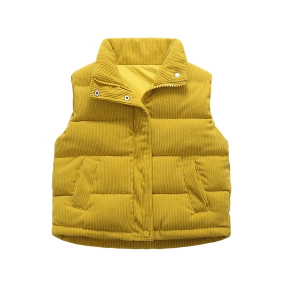 HAiming Boys Girls Lightweight Cotton Vest Jacket Kids Sleeveless Zip up Stand Collar Solid Color Fuzzy Outerwear Coat