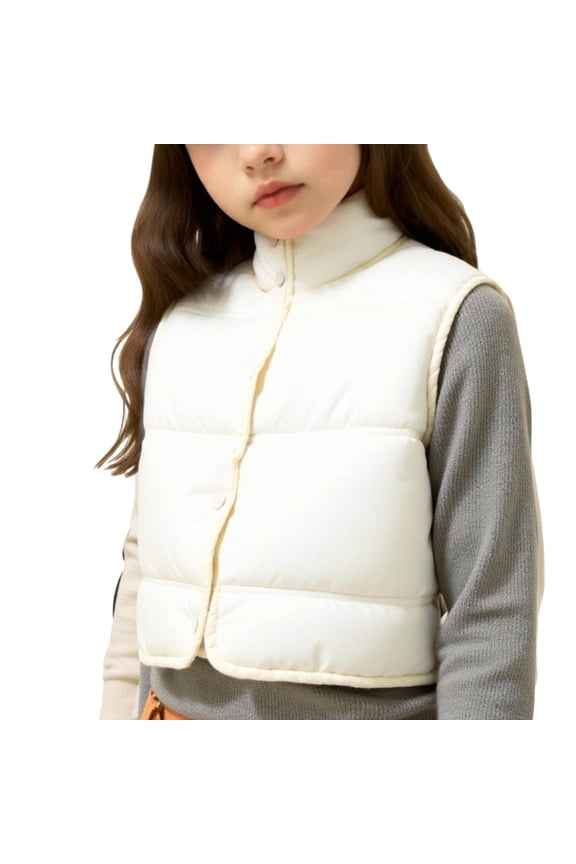 Boys Girls Padded Vest Button down Stand Collar Winter Warm Sleeveless Causal Solid Fall Tops