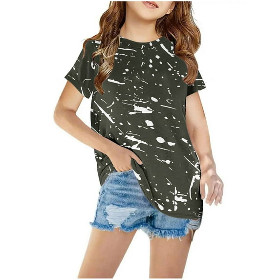 HAiming Boys Girls Short Sleeve Graphic T-Shirt Dressy Casual Round Neck Tops Summer Loose Soft Comfy Blouses