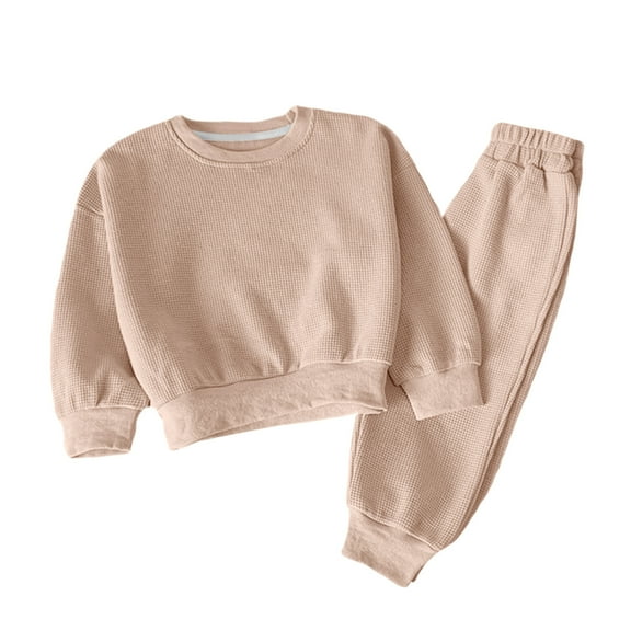 HAiming Boys Girls Tracksuit 2 Piece Set Casual Long Sleeve Pullover Tops Jogger Pants Solid Color Sweatsuit