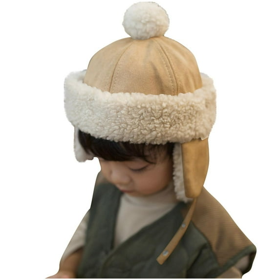 HAiming Boys Girls Winter Hat with Earflap Fleece Lined Warm Soft Comfy Skiing Pom Pom Caps for Kids