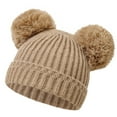 thumbnail image 1 of HAiming Boys Girls Winter Warm Soft Knit Hats Solid Color with 2 Pompom Ball Kids Cuffed Skull Cap, 1 of 6