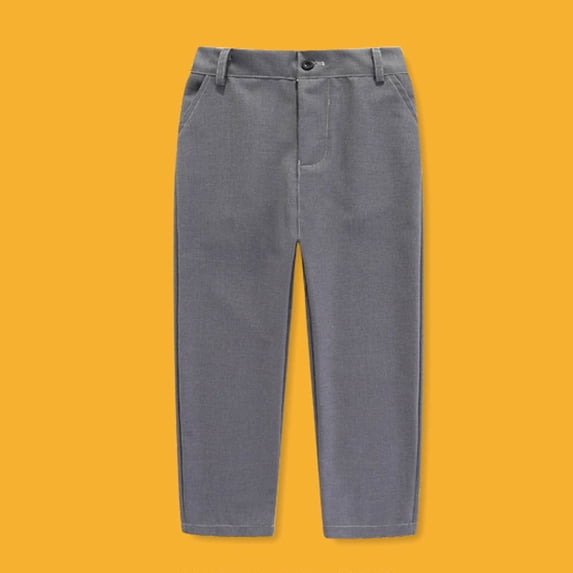 HAiming Boys School Uniform Wide Leg Dress Pants Straight High Waisted Solid Color Full Length Trouser with Button Closure