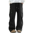 thumbnail image 1 of HAiming Boys Sweatpants Straight Wide Leg Pants Elastic Drawstring Waist Pleated Trouser with Pockets, 1 of 5