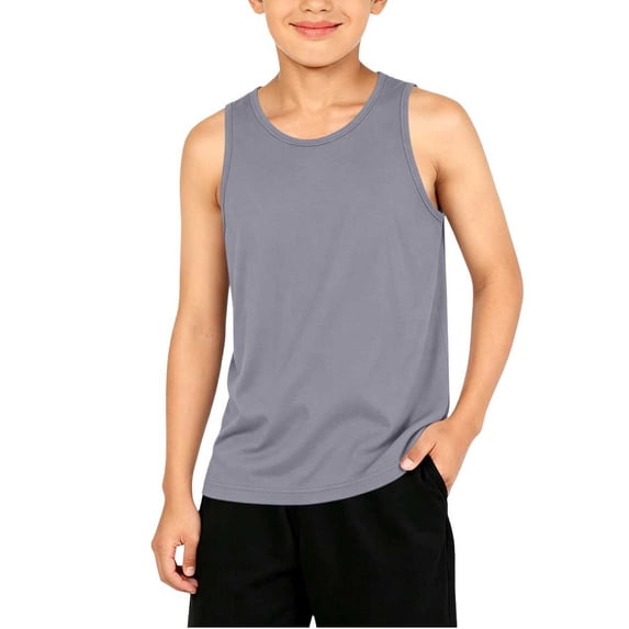 HAiming Boys Tank Tops Athletic Sleeveless Comfy Tee Workout Kids Summer Tops Loose Casual Solid Color Scoop Neck T Shirts