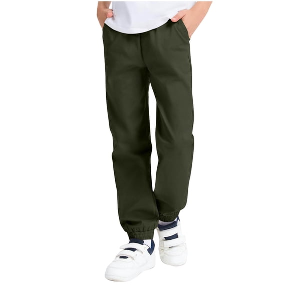HAiming Boys Uniform Pants Pull on Cotton Jogger Pants for Boys Elastic Waist Drawstring School Clothes with Pockets