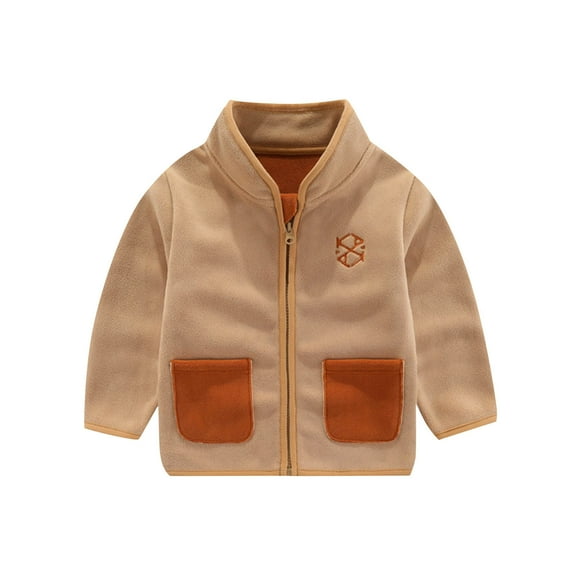 HAiming Boys Zip up Fleece Jacket Kids Lightweight Outerwear Long Sleeve Stand-Up Collar Coat with Pockets