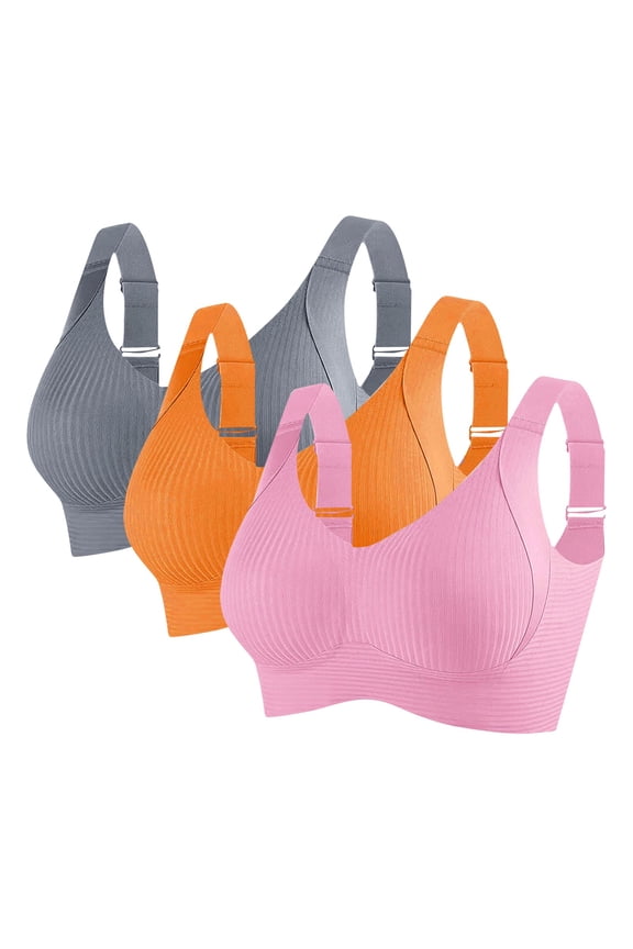 Bras for Women Oversize Ribbed Wireless Push up Adjustable Straps Solid Color Everyday Tops
